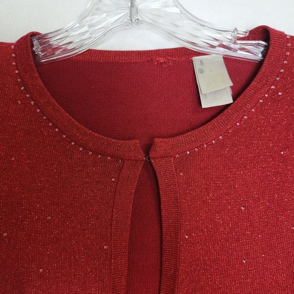 Open Cardigan Large Red Glittery Solid Silk - Picture 4 of 9